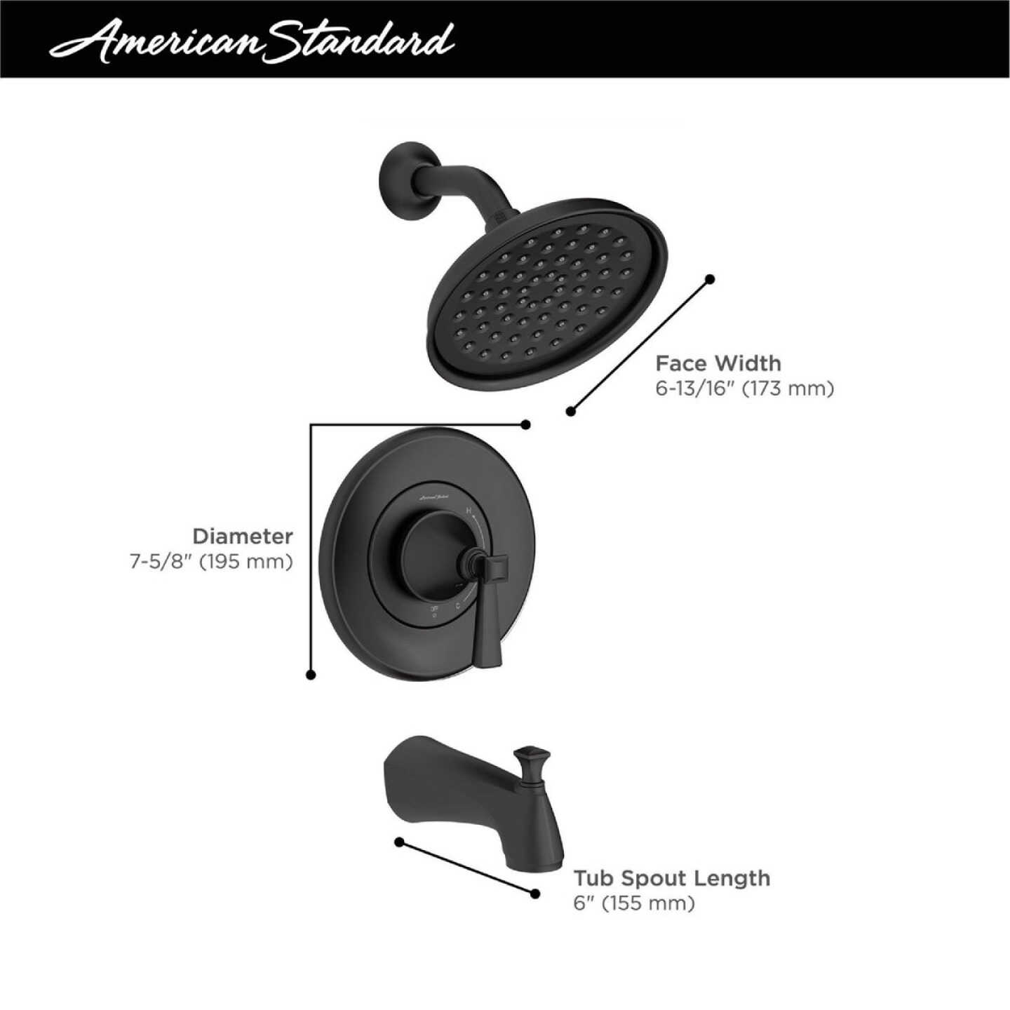 American Standard Glenmere Matte Black Single-Handle Lever Tub & Shower Faucet Image 3