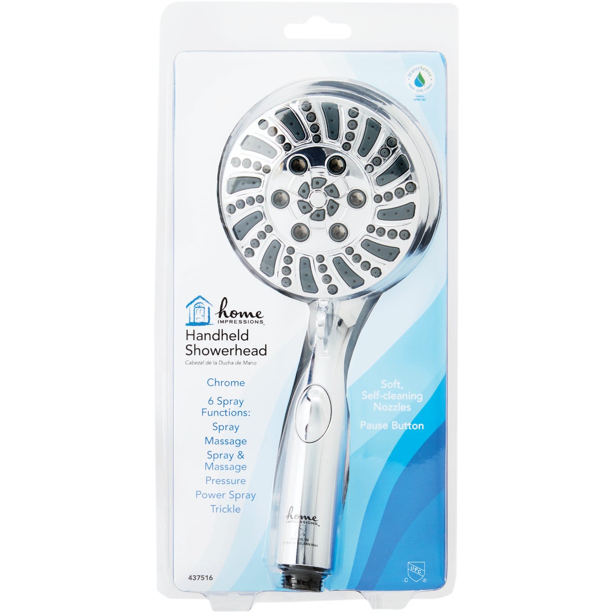 Home Impressions 6-Spray 1.8 GPM Handheld Shower Head, Chrome Image 2