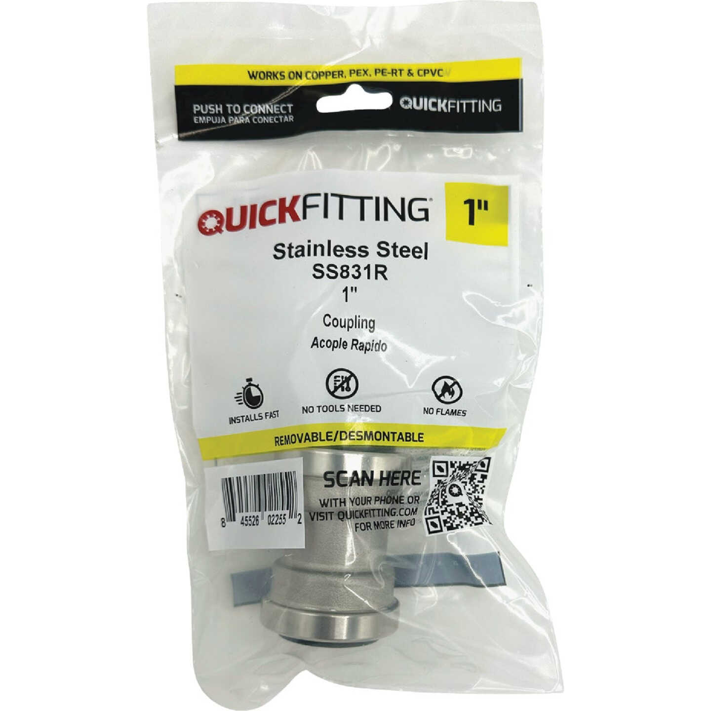 QuickFitting 1 In. Push-to-Connect Stainless Steel Straight Coupling Image 3