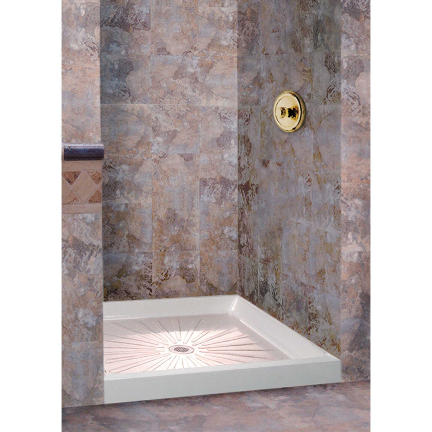 Mustee Durabase 48 In. W x 34 In. D Center Drain Shower Floor & Base in White Image 1