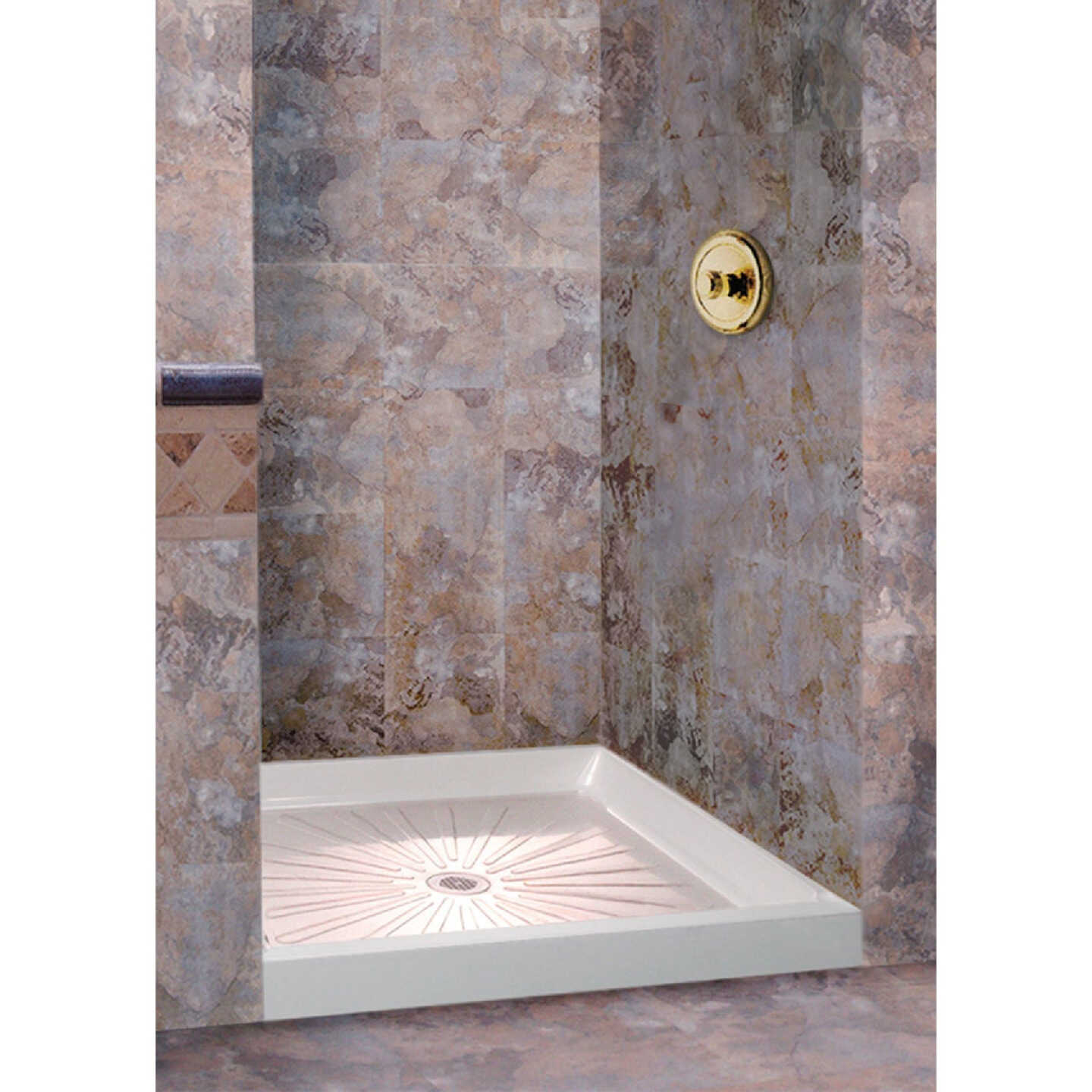Mustee Durabase 48 In. W x 34 In. D Center Drain Shower Floor & Base in White Image 1