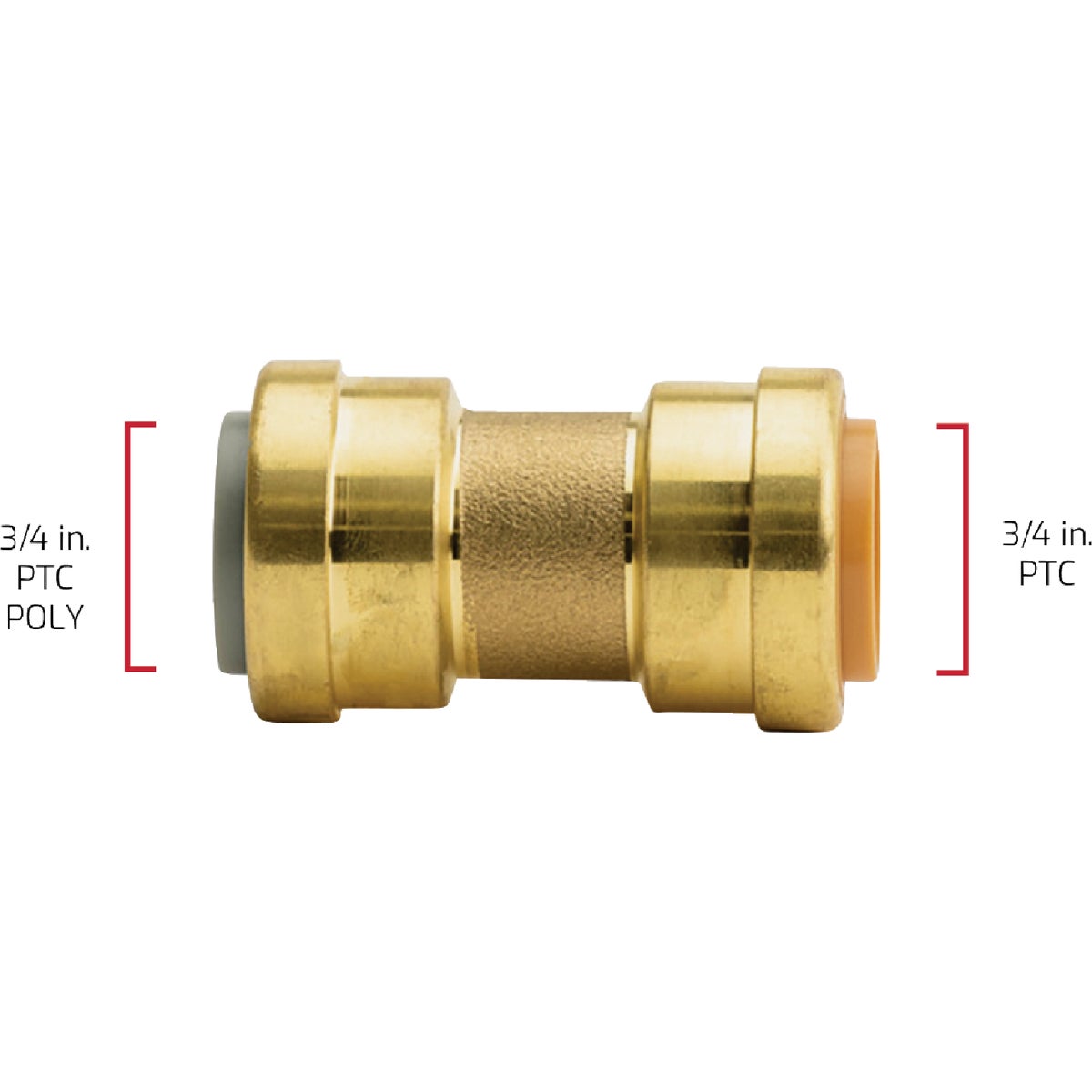 QuickFitting 3/4 In. x 3/4 In. Push-to-Connect Brass Polybutylene Transition (Conversion) Coupling Image 6