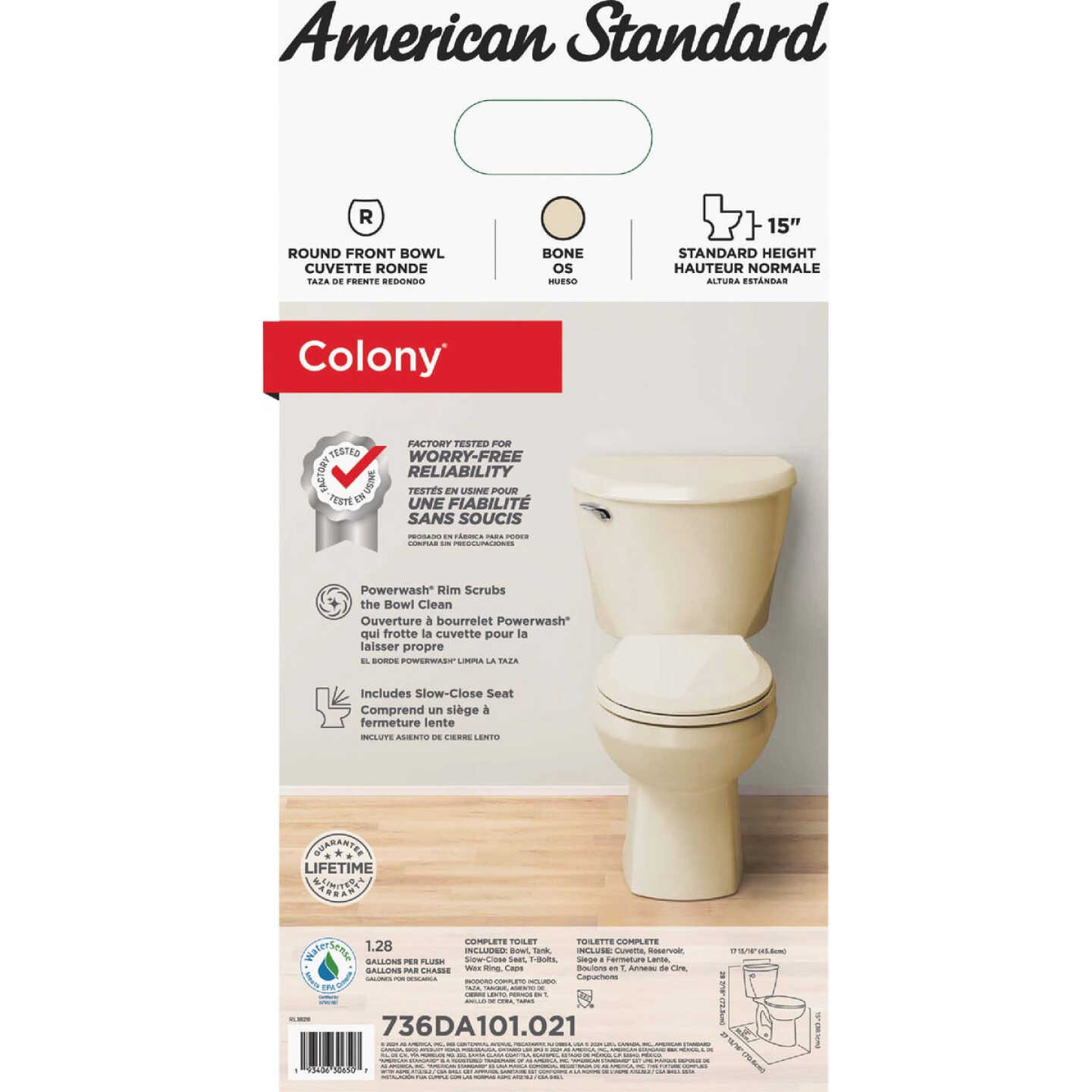 American Standard Colony3 Bone Round Bowl 1.28 GPF Toilet-to-Go Image 3