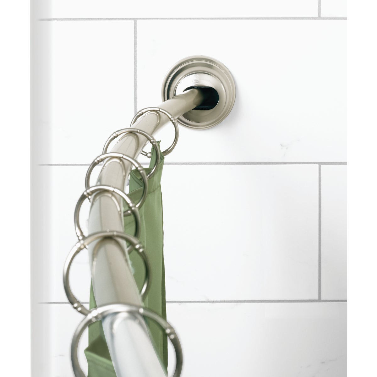 Zenith Zenna Home NeverRust 50 In. to 72 In. Adjustable Fixed or Tension Curved Shower Rod in Satin Nickel Image 2