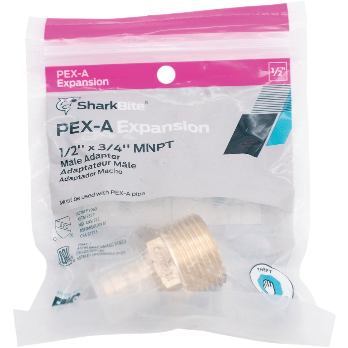 SharkBite PEX-A Brass 1/2 In. x 3/4 In. MNPT Adapter Image 2