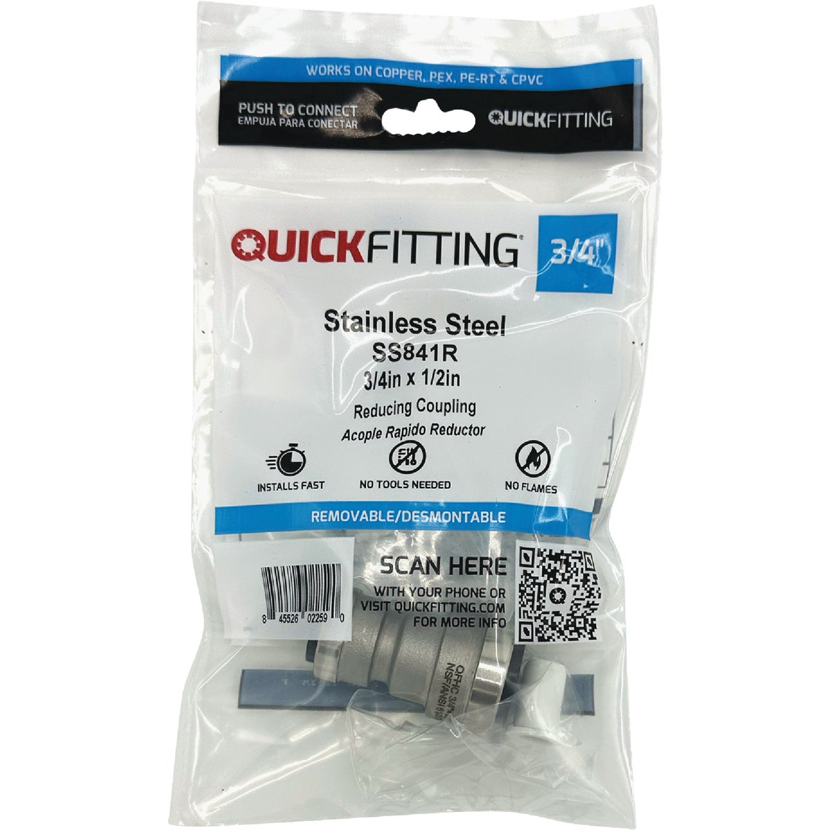 QuickFitting 3/4 In. x 1/2 In. Push-to-Connect Stainless Steel Reducing Coupling Image 3