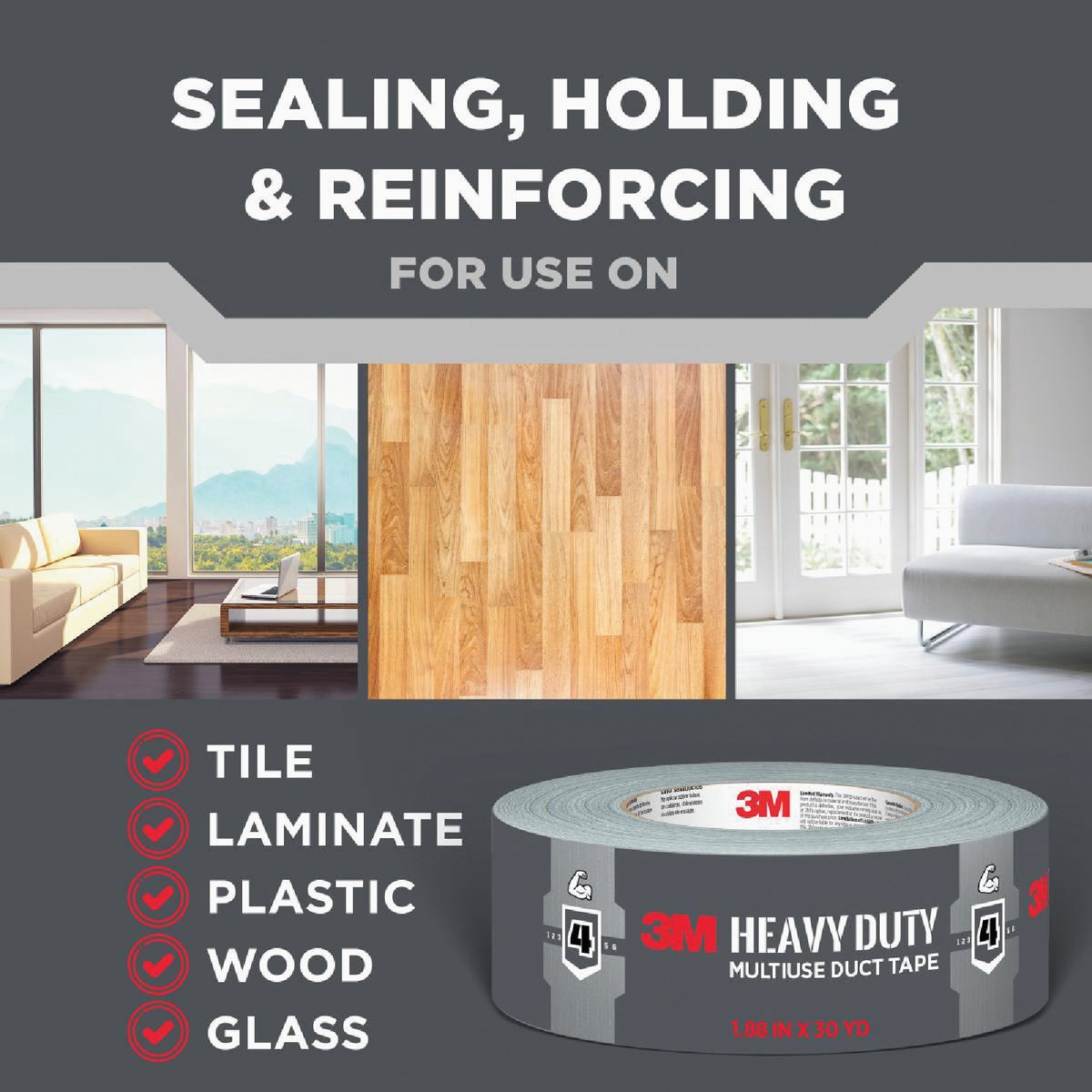 3M 1.88 In. x 45 Yd. Heavy Duty Duct Tape, Gray Image 4