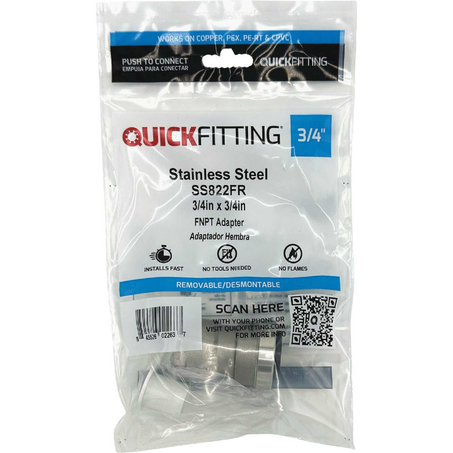 QuickFitting 3/4 In. Push-to-Connect x 3/4 In. FNPT Stainless Steel Straight Female Adapter Image 3