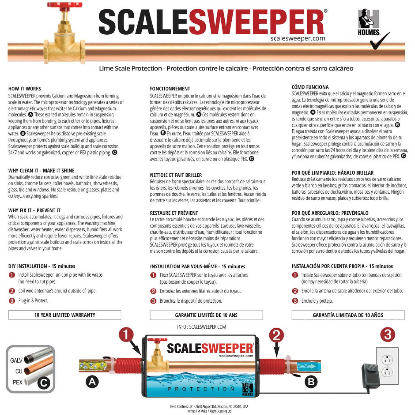 Scalesweeper Electronic Hard Water Conditioner & Water Descaler Image 3