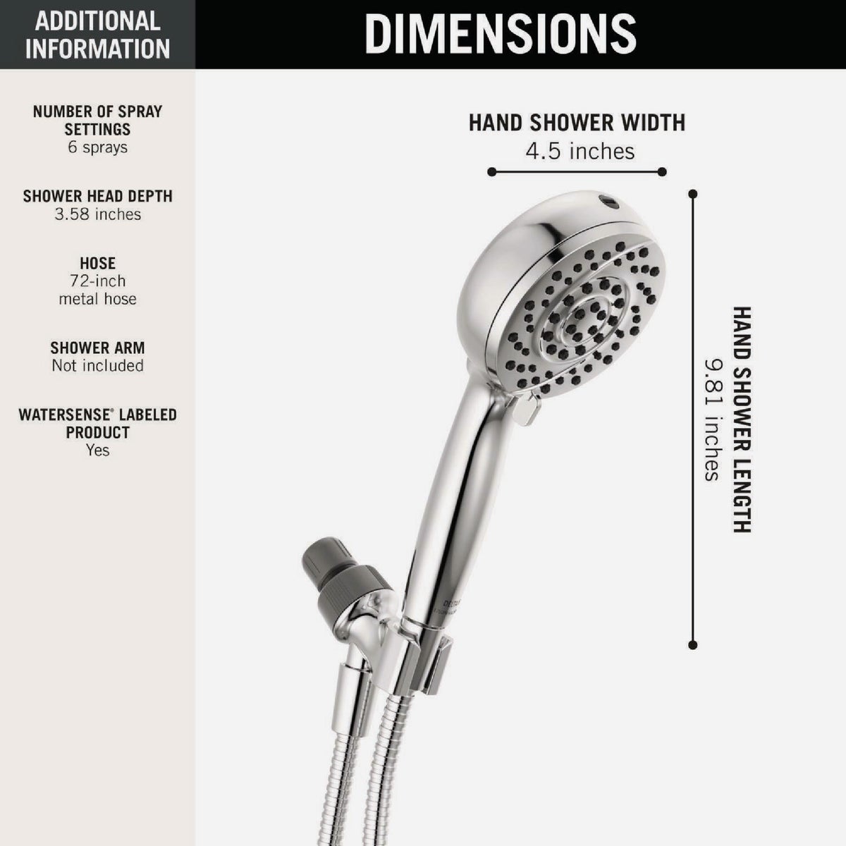 Delta ProClean 6-Spray 1.75 GPM Hand Shower, Chrome Image 4
