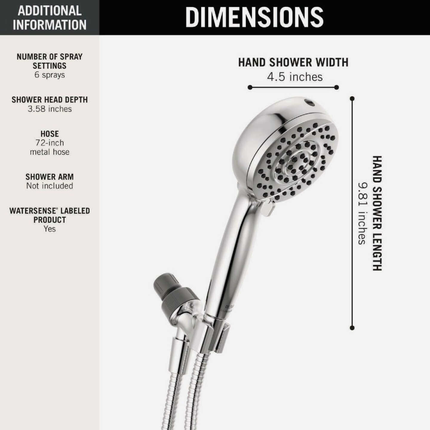 Delta ProClean 6-Spray 1.75 GPM Hand Shower, Chrome Image 4