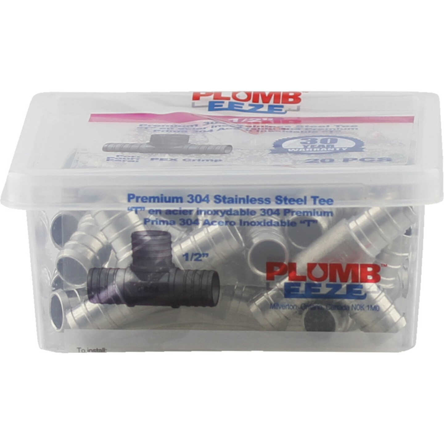 PlumbEeze 1/2 In. Stainless Steel PEX Tee (20-Pack) Image 1