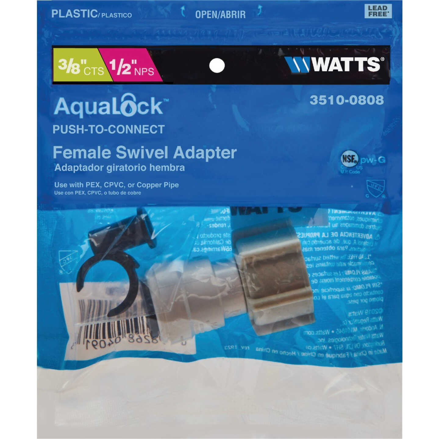 Watts Aqualock 3/8 In. CTS x 1/2 In. FPT Push-to-Connect Plastic Adapter Image 2