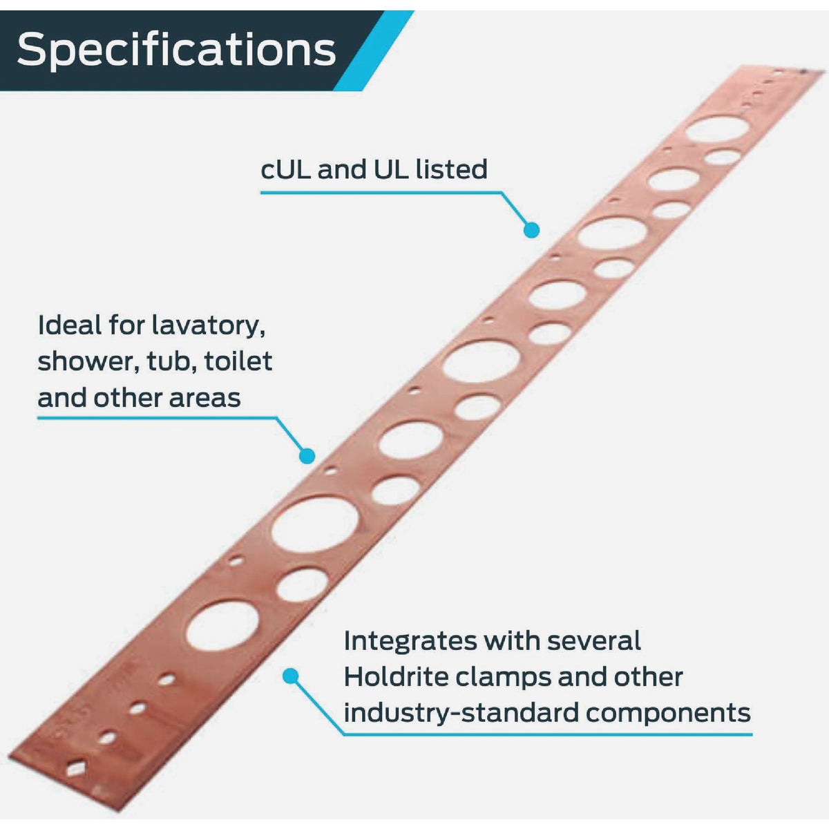 HoldRite 20 In. Copper-Bonded Flat Bracket for 1/2 In., 3/4 In. or 1 In. Pipe Image 3