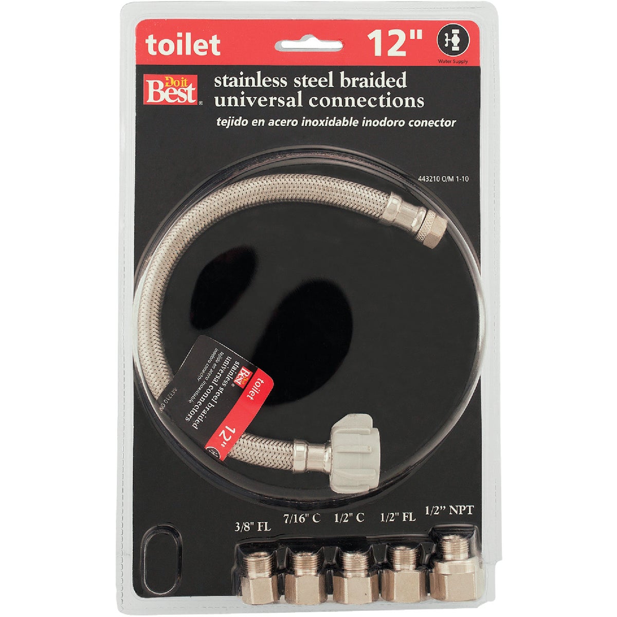 ProLine 3/8 In. COMP x 7/8 In. BC x 12 In. Braided Stainless Steel Universal Toilet Connector