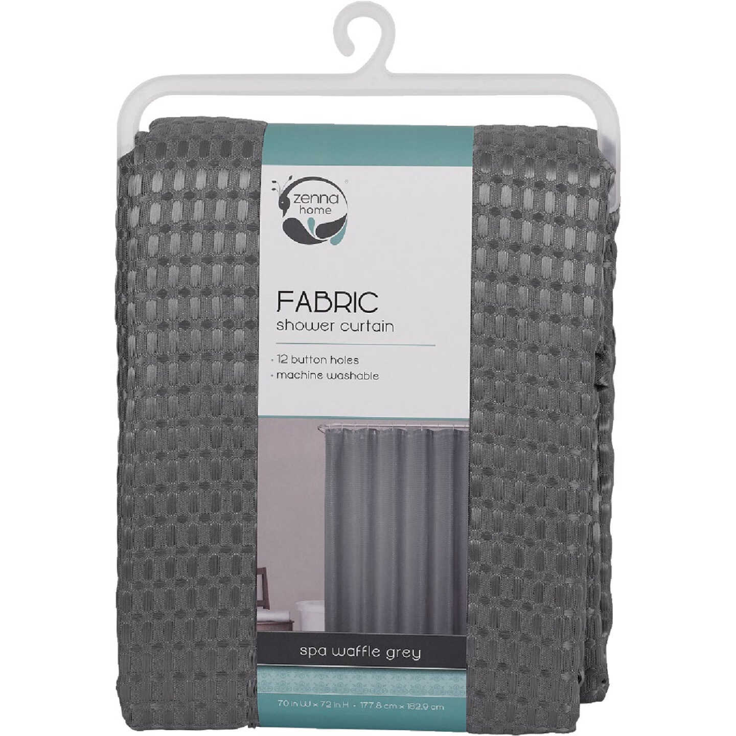 Zenna Home 70 In. x 72 In. Steel Gray Luxury Spa Waffle Shower Curtain Image 1