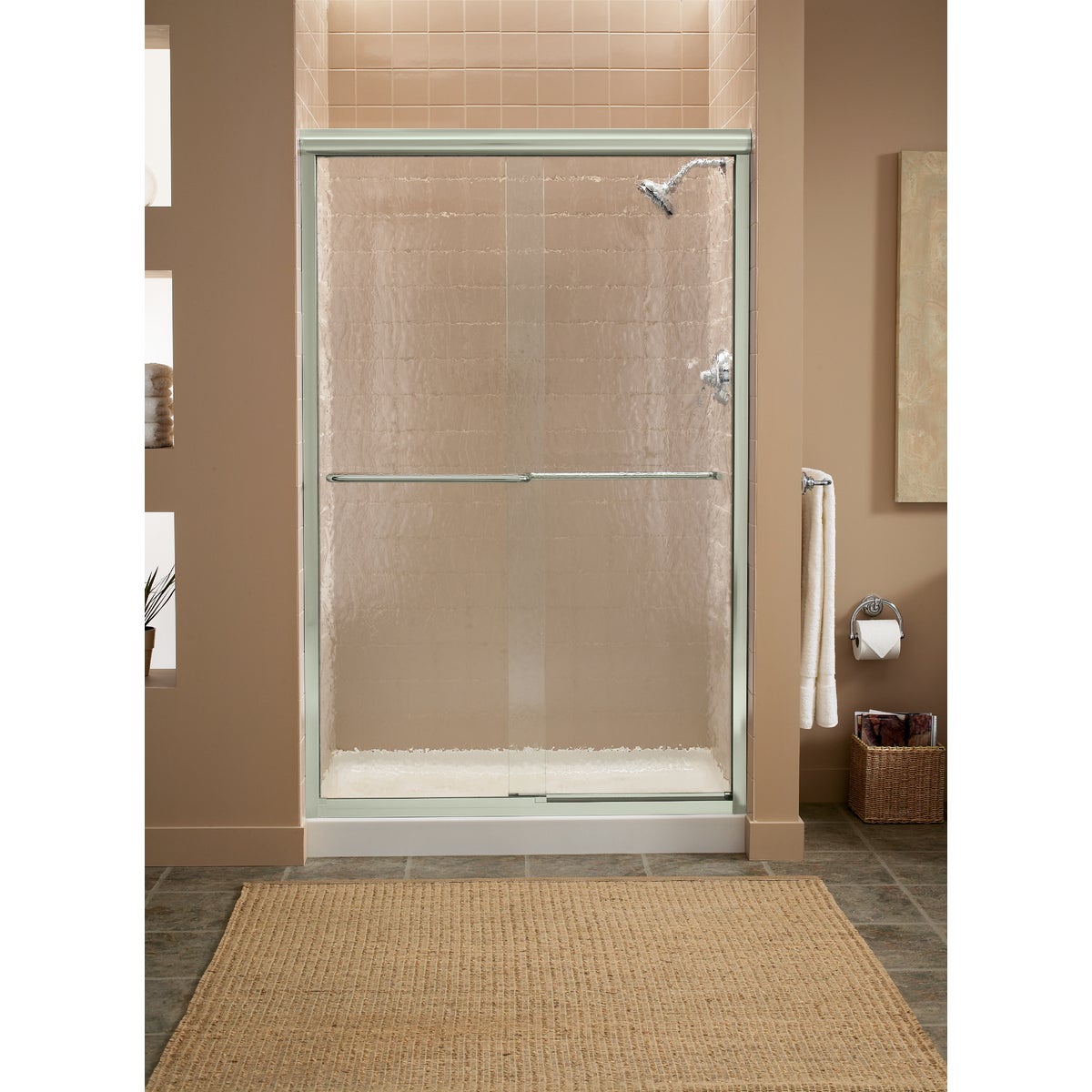 Sterling Finesse 47-5/8 In. W. X 70-5/16 In. H. Nickel Frameless Clear Sliding Shower Door Image 2