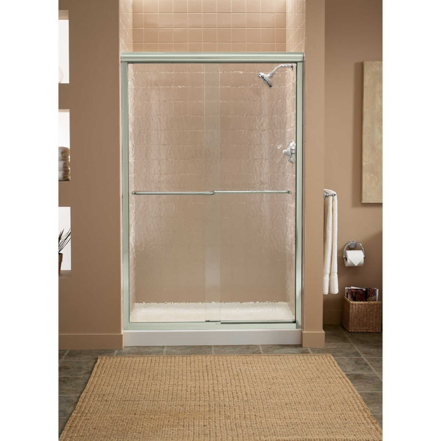 Sterling Finesse 47-5/8 In. W. X 70-5/16 In. H. Nickel Frameless Clear Sliding Shower Door Image 2
