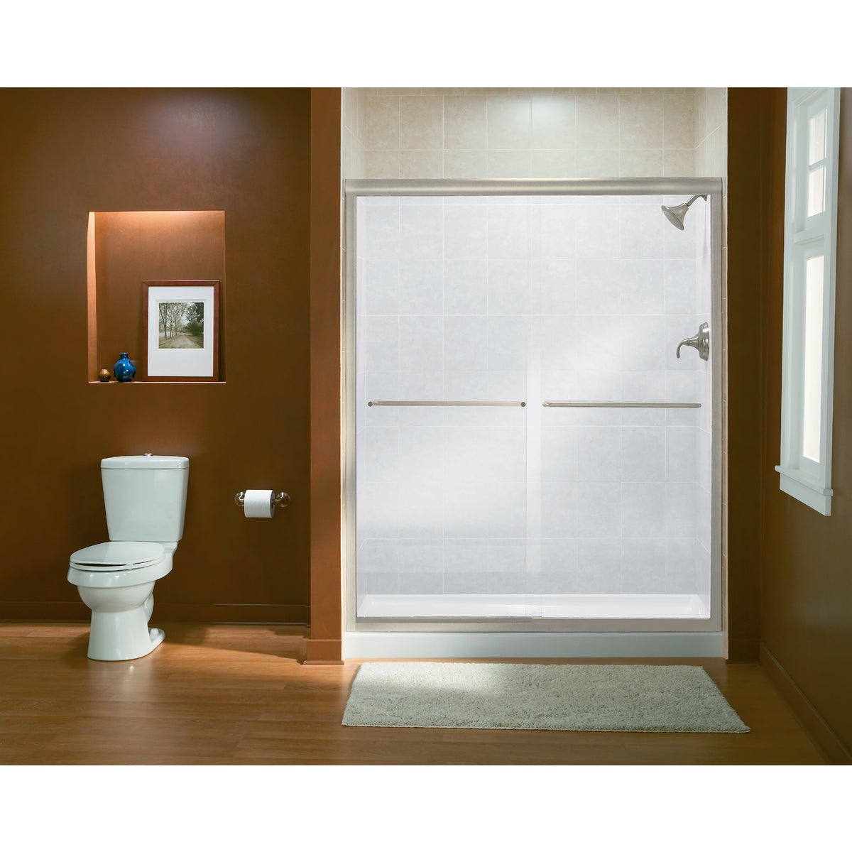 Sterling Finesse 59-5/8 In. W. X 70-5/16 In. H. Brushed Nickel Frameless Clear Sliding Shower Door Image 2