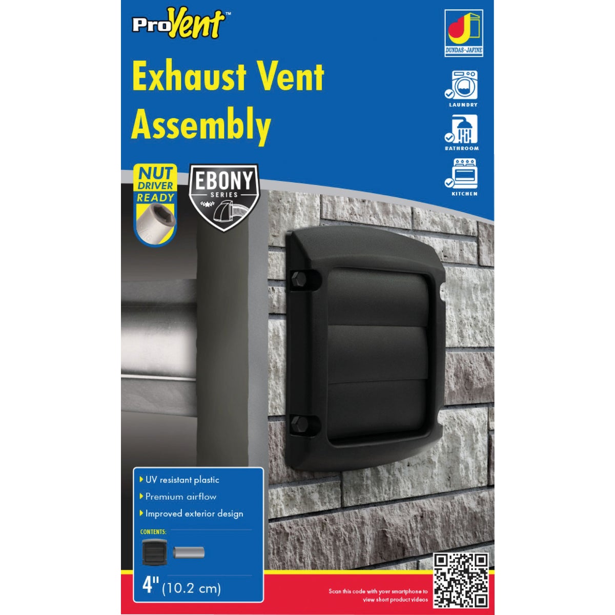 Dundas Jafine ProVent 4 In. Black Louvered Dryer Vent Hood