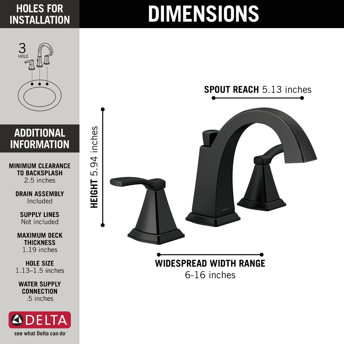 Delta Flynn 2-Handle Widespread Bathroom Faucet, Matte Black Image 2