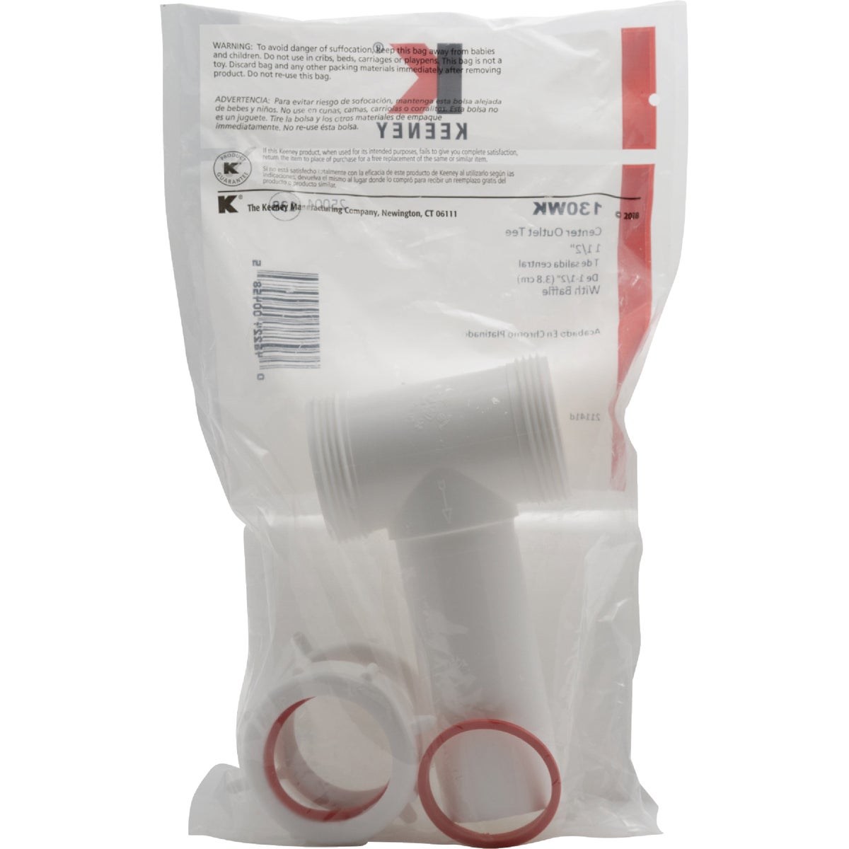 Keeney 1-1/2 In. White Polypropylene Center Outlet Tee Image 3