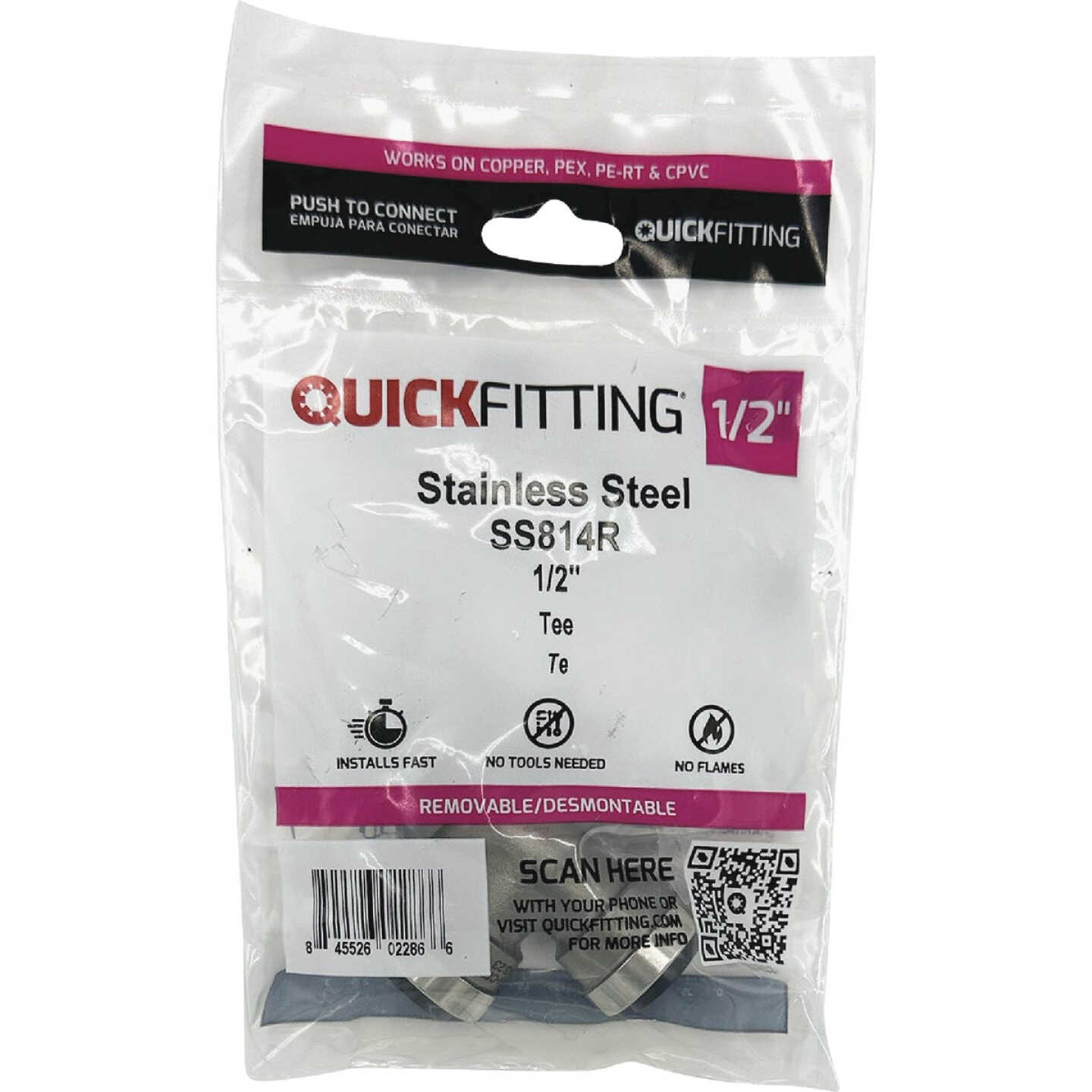 QuickFitting 1/2 In. x 1/2 In. x 1/2 In. Push-to-Connect Stainless Steel Tee Image 3