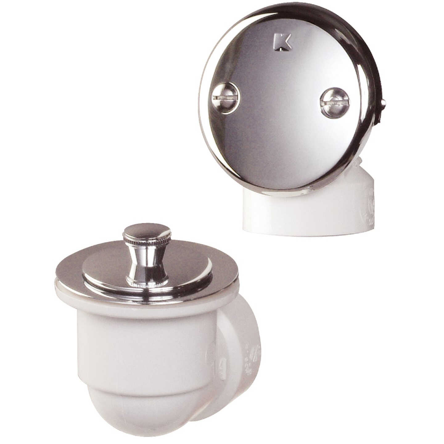 Keeney Schedule 40 PVC Bathtub Drain Stopper with Polished Chrome Lift 'N Turn Image 1