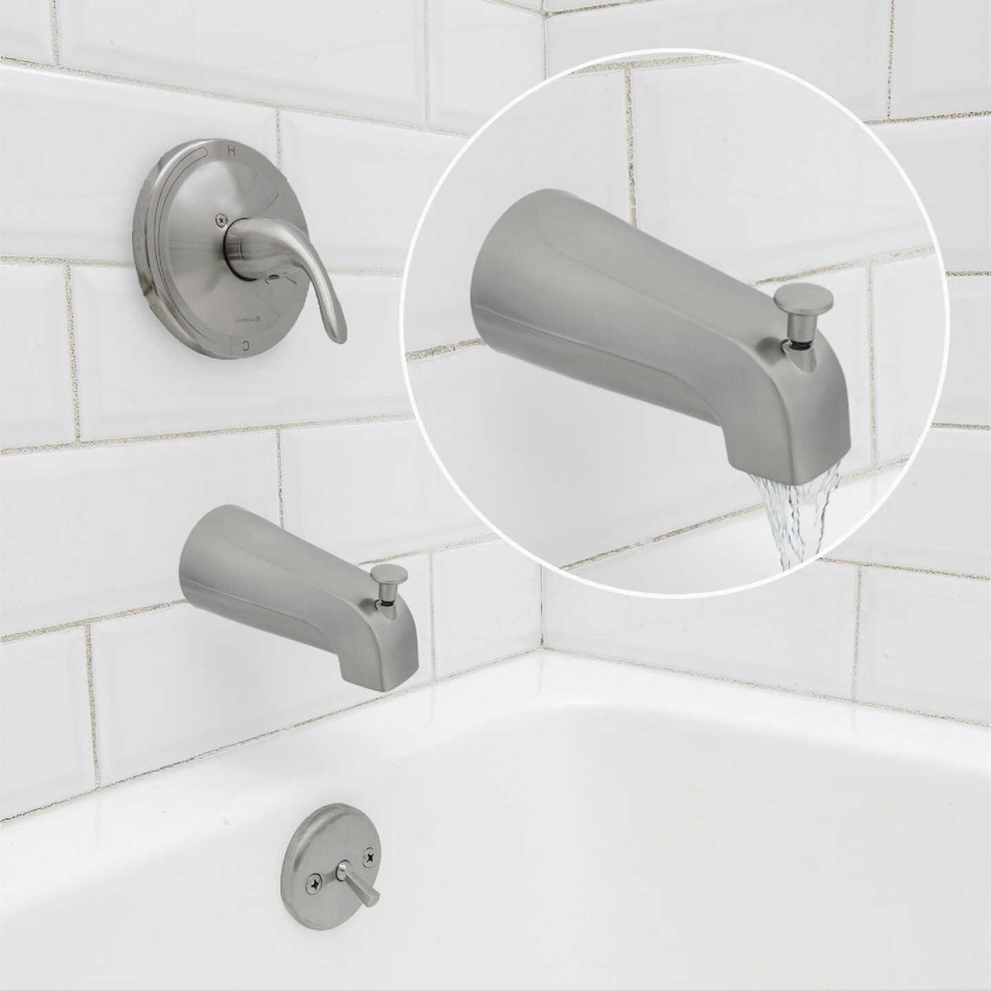 Danco 5 In. Brushed Nickel Bathtub Spout with Diverter Image 7