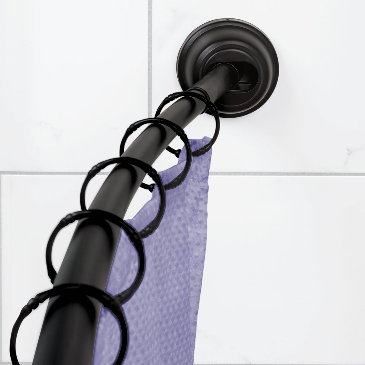 Zenith Zenna Home NeverRust 50 In. to 72 In. Adjustable Fixed or Tension Curved Shower Rod in Matte Black Image 1