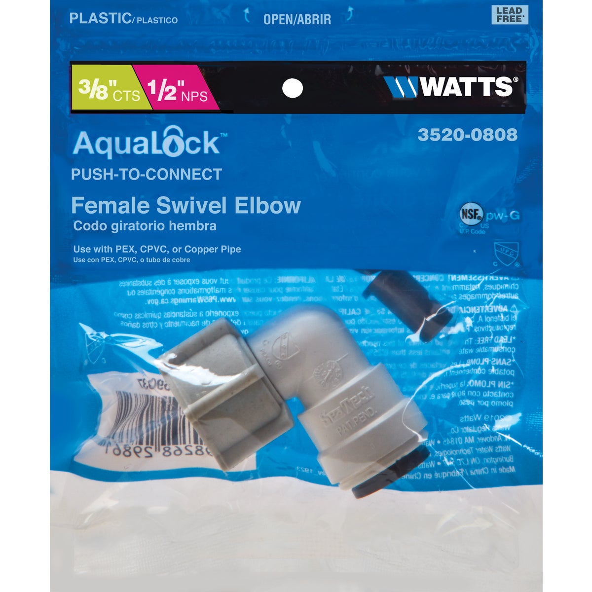 Watts 3/8 In. CTS x 1/2 In. FPT 90 Deg. Quick Connect Plastic Elbow (1/4 Bend) Image 2