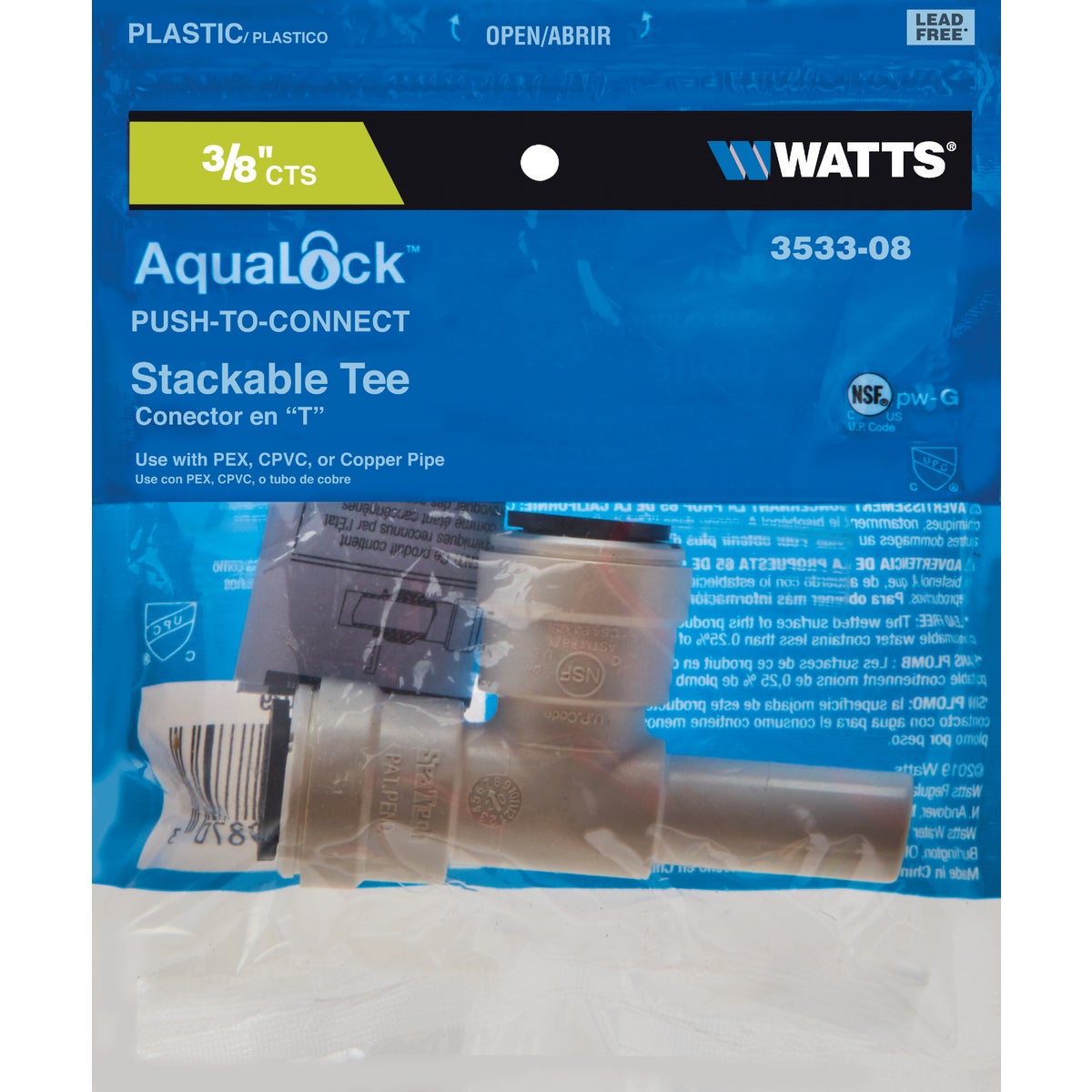 Watts 3/8 In. x 3/8 In. x 3/8 In. Stackable Quick Connect Plastic Tee Image 2