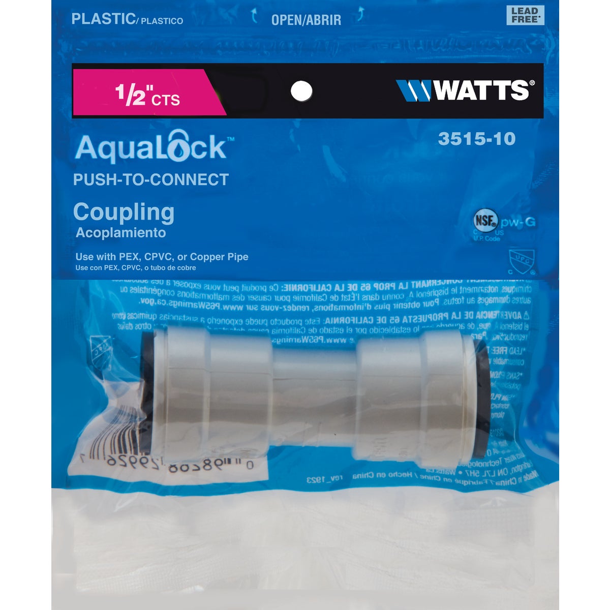 Watts 1/2 In. x 1/2 In. Quick Connect Plastic Coupling Image 2