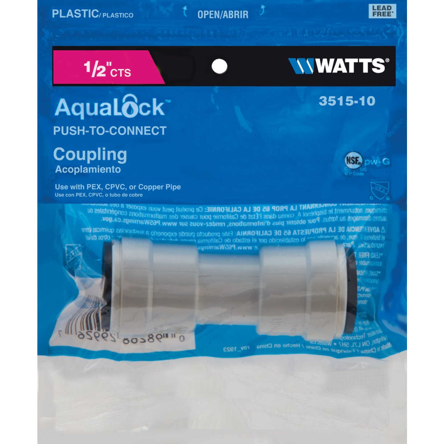 Watts 1/2 In. x 1/2 In. Quick Connect Plastic Coupling Image 2