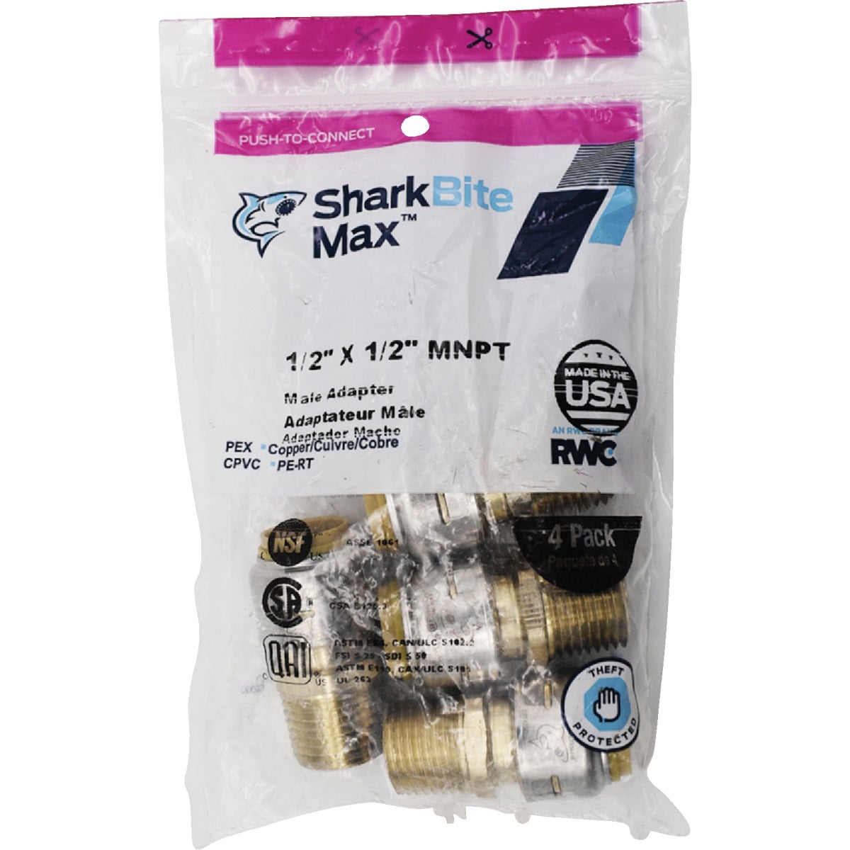 SharkBite 1/2 In. x 1/2 In. MNPT Straight Brass Push-to-Connect Male Adapter (4-Pack) Image 6