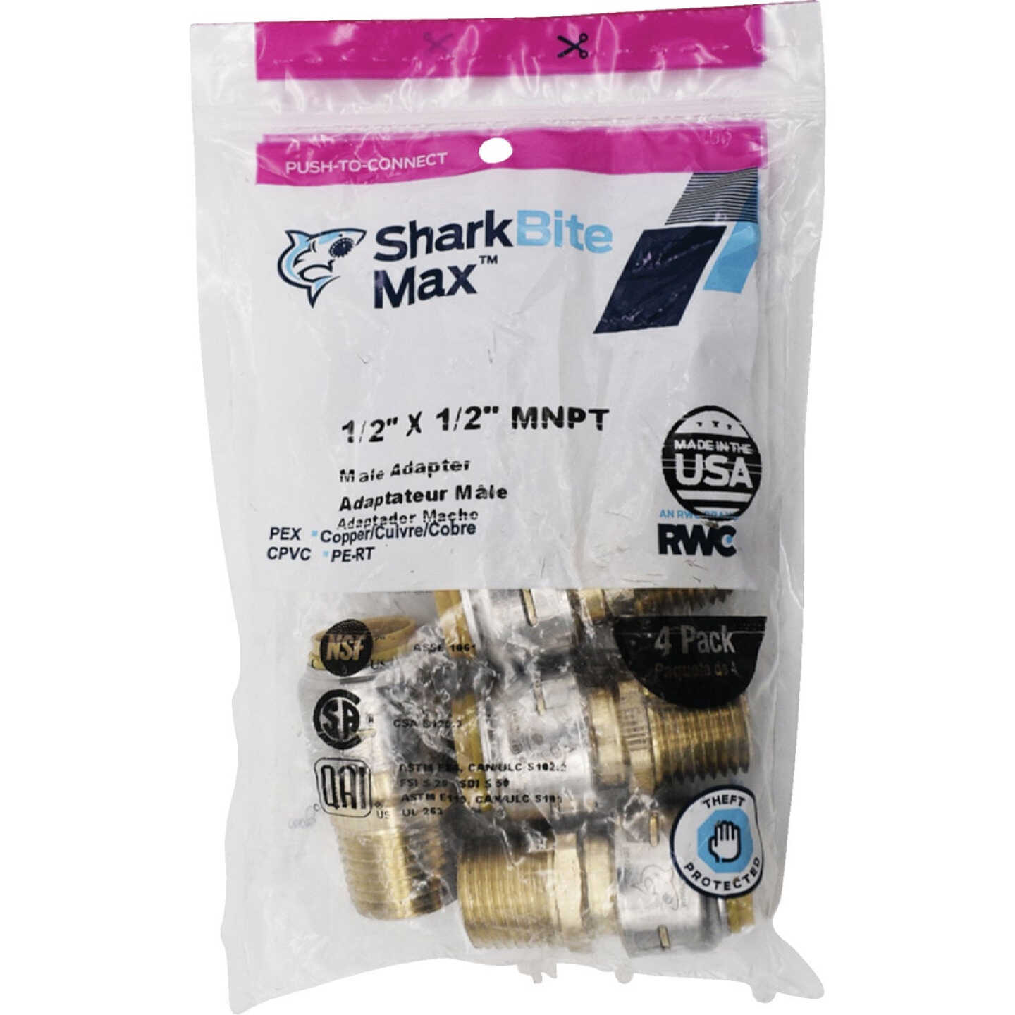 SharkBite 1/2 In. x 1/2 In. MNPT Straight Brass Push-to-Connect Male Adapter (4-Pack) Image 6