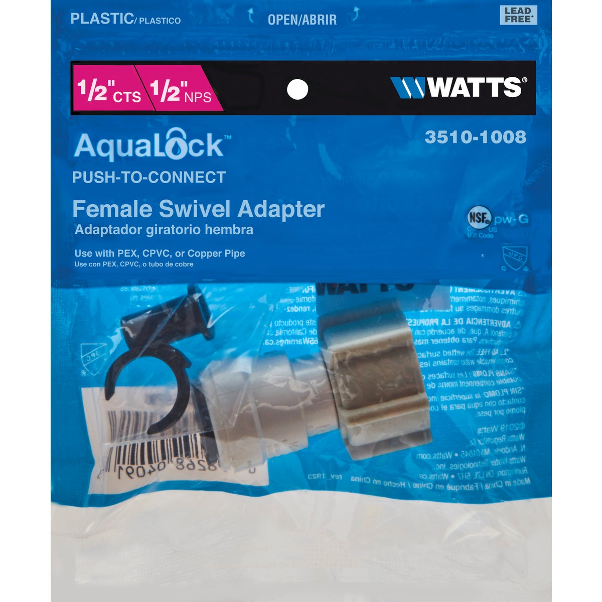 Watts Aqualock 1/2 In. CTS x 1/2 In. FPT Push-to-Connect Plastic Adapter Image 2