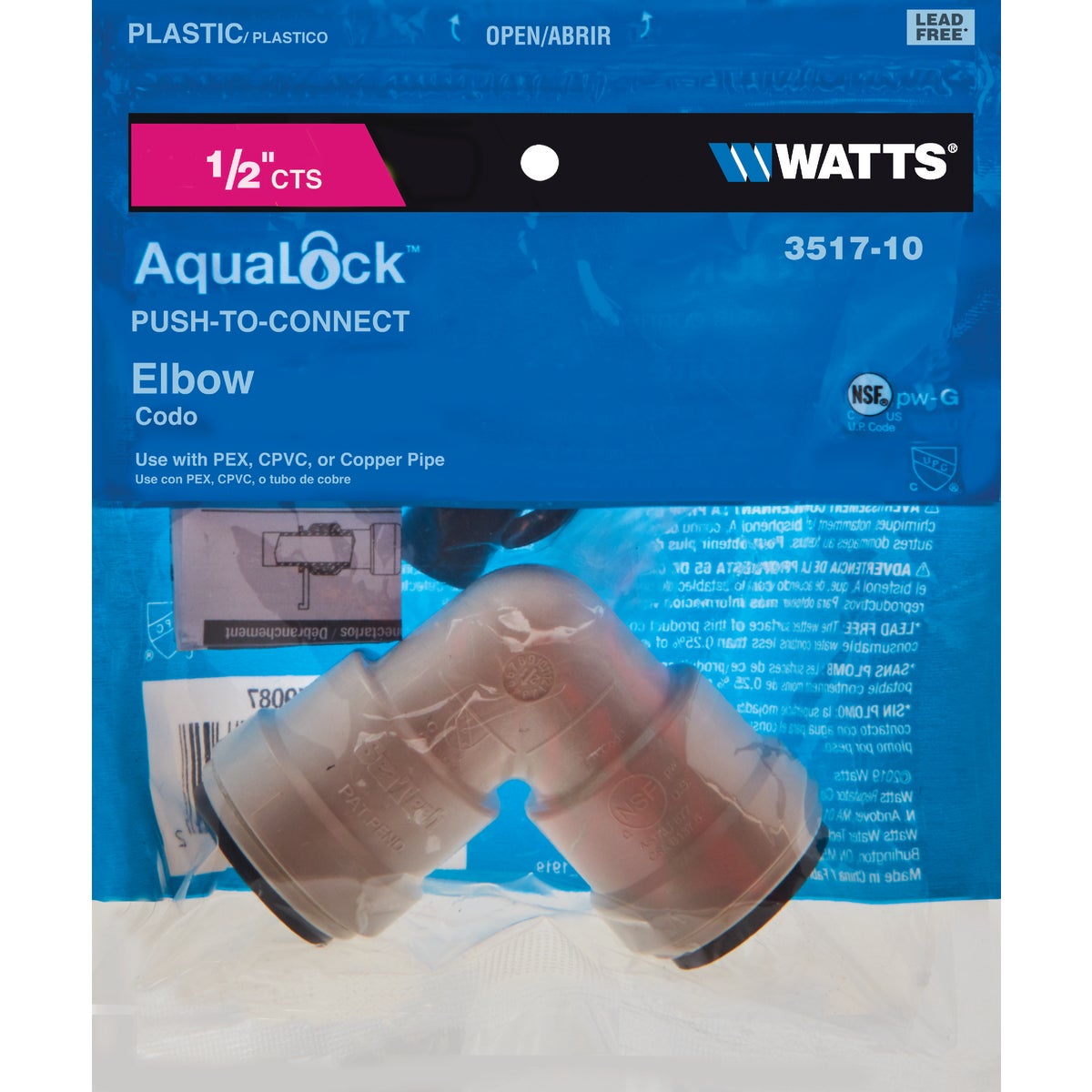 Watts 1/2 In. x 1/2 In. CTS 90 Deg. Quick Connect Plastic Elbow (1/4 Bend) Image 2