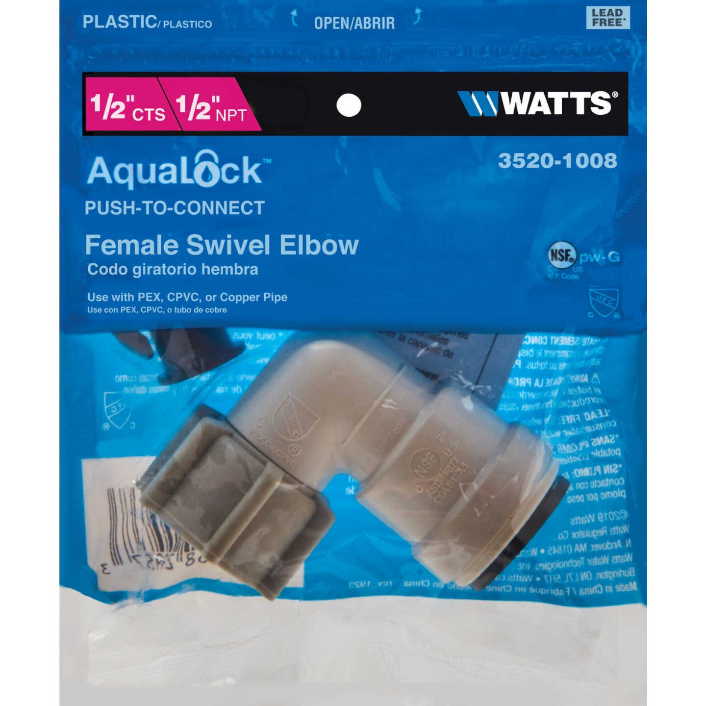 Watts 1/2 In. CTS x 1/2 In. MPT 90 Deg. Quick Connect Plastic Elbow (1/4 Bend) Image 2