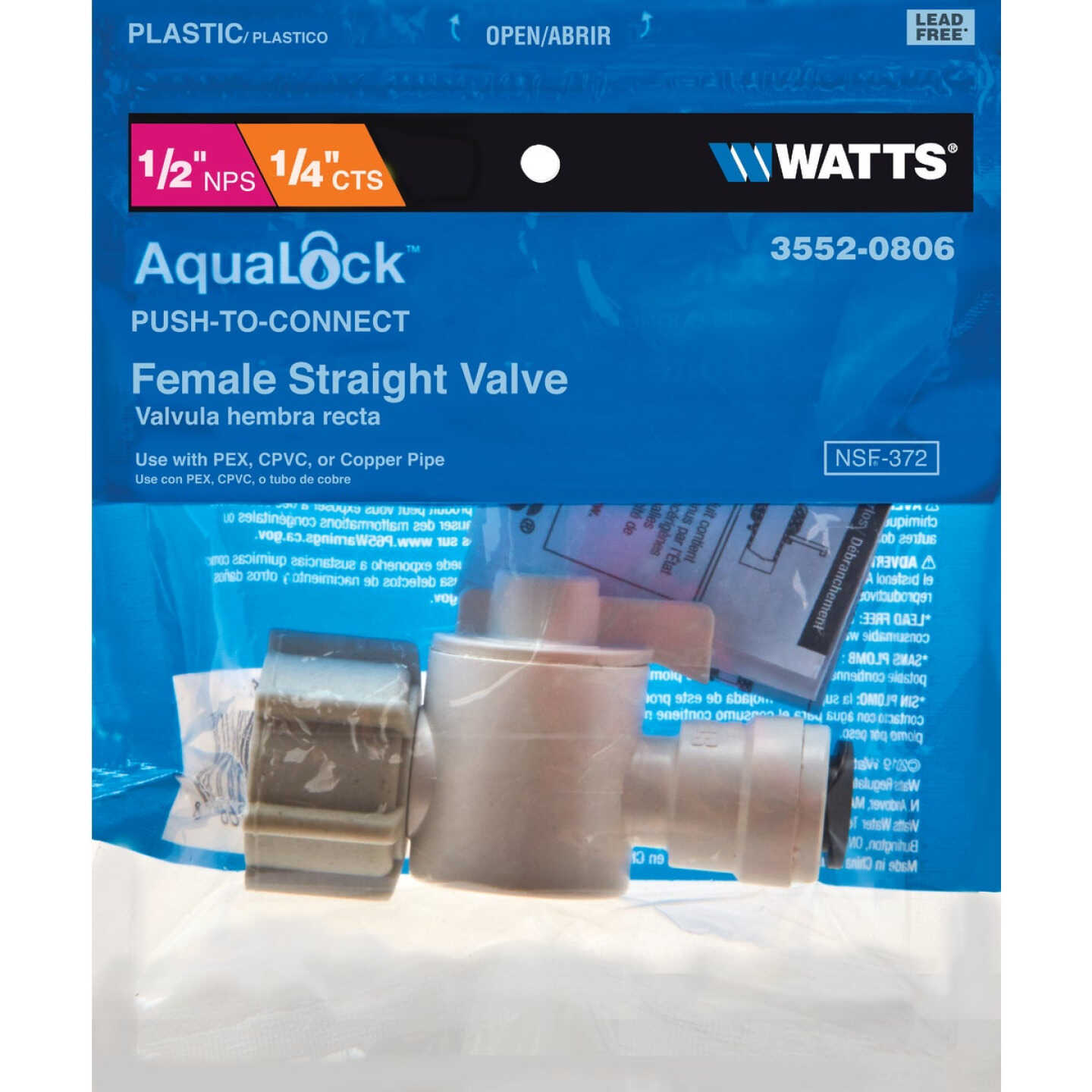 Watts 1/2 In. FPT X 1/4 In. CTS Plastic Push Valve Image 2