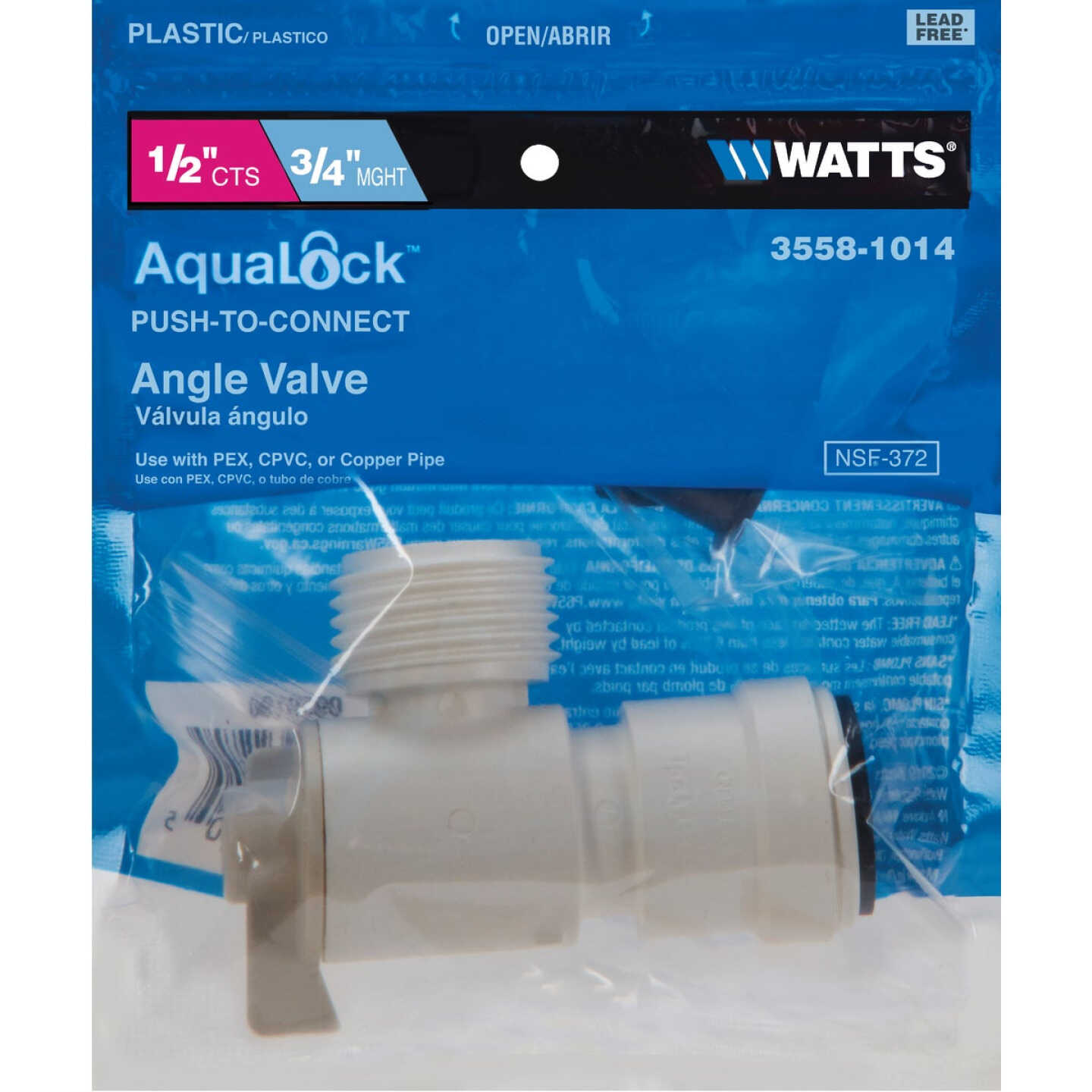 Watts 1/2 In. CTS X 3/4 In. MGH Quick Connect Stop Angle Valve Image 2