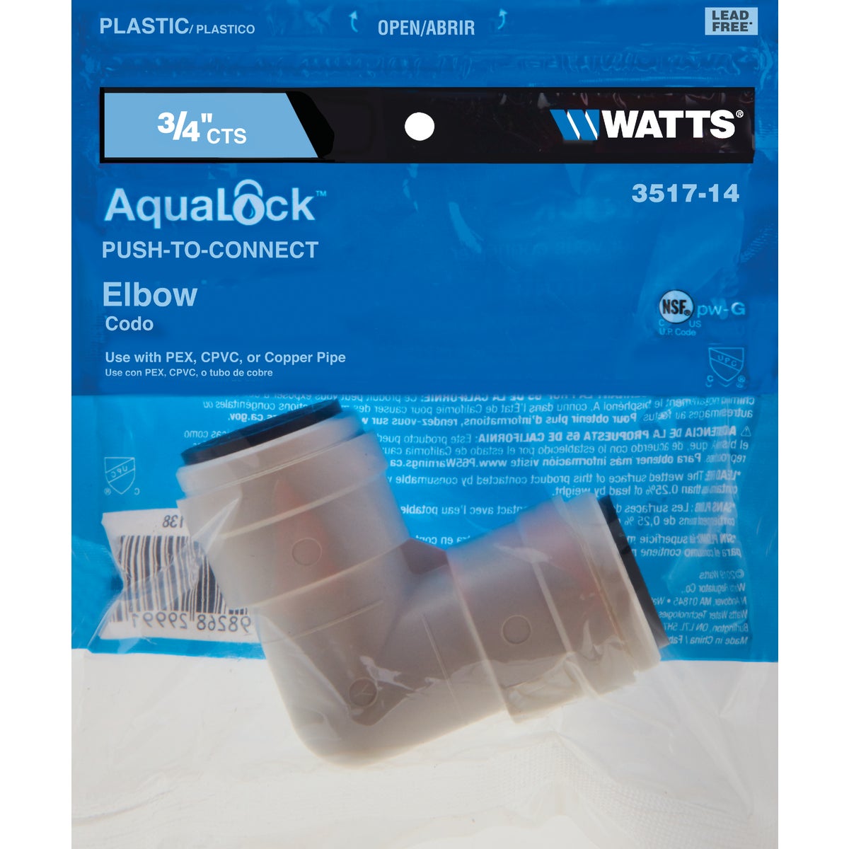 Watts 3/4 In. x 3/4 In. CTS 90 Deg. Quick Connect Plastic Elbow (1/4 Bend) Image 2