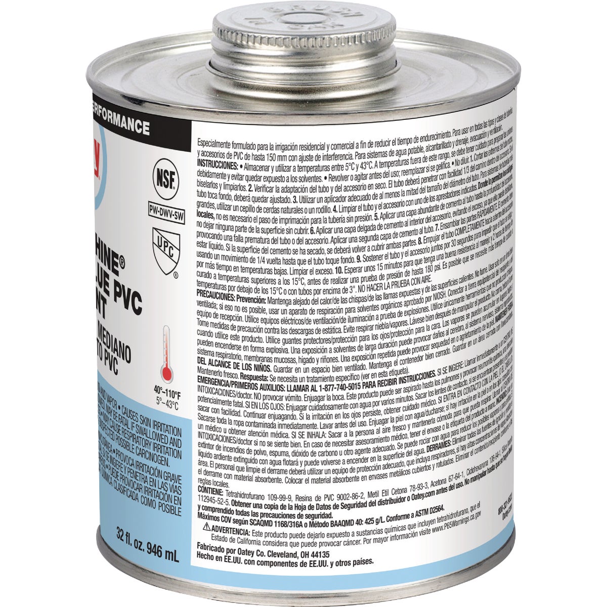 Oatey Rain-R-Shine 32 Oz. Low Voc Medium Bodied Blue PVC Cement Image 3