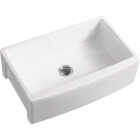 Compass Manufacturing Single Bowl 33 In. x 21 In. x 10 In. White Porcelain Undermount Curved Front Kitchen Farm Sink Image 1