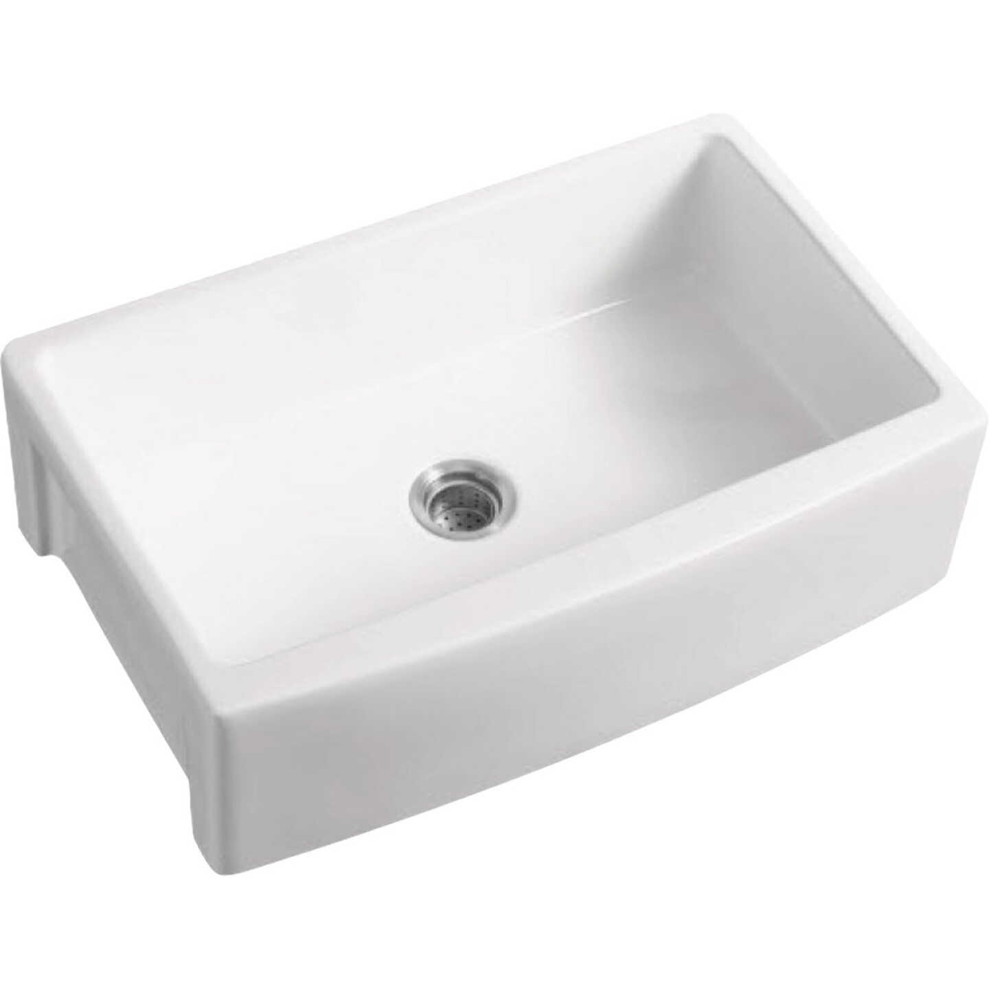 Compass Manufacturing Single Bowl 33 In. x 21 In. x 10 In. White Porcelain Undermount Curved Front Kitchen Farm Sink Image 1