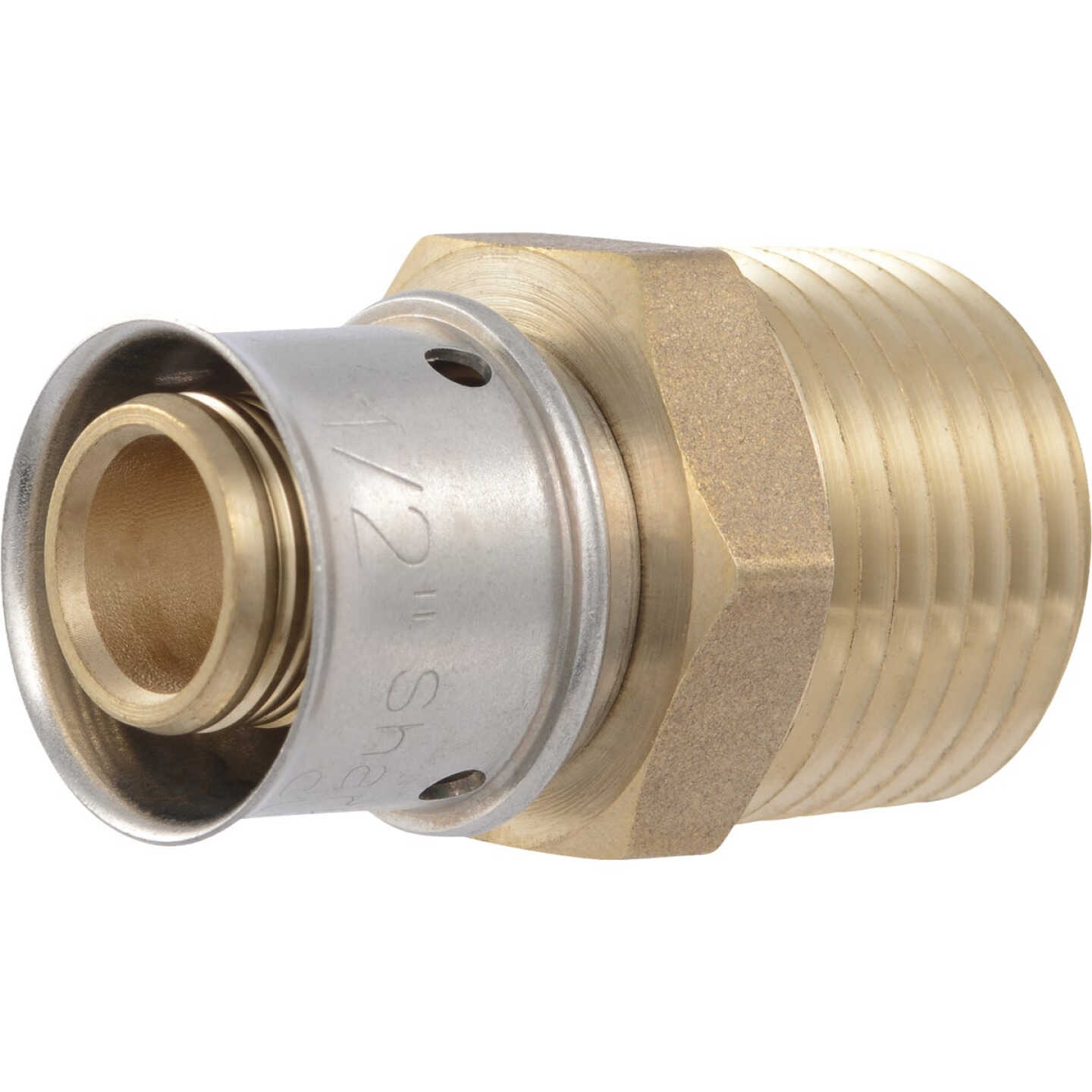 SharkBite 1/2 In. x 3/4 In. MNPT PEX Press Brass Adapter Image 3