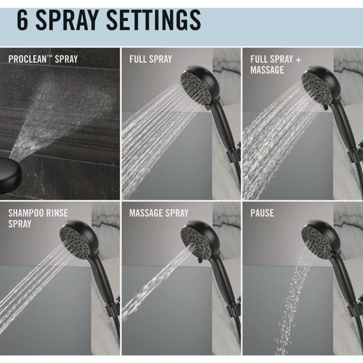 Delta ProClean 6-Spray 1.75 GPM Hand Shower, Matte Black Image 5