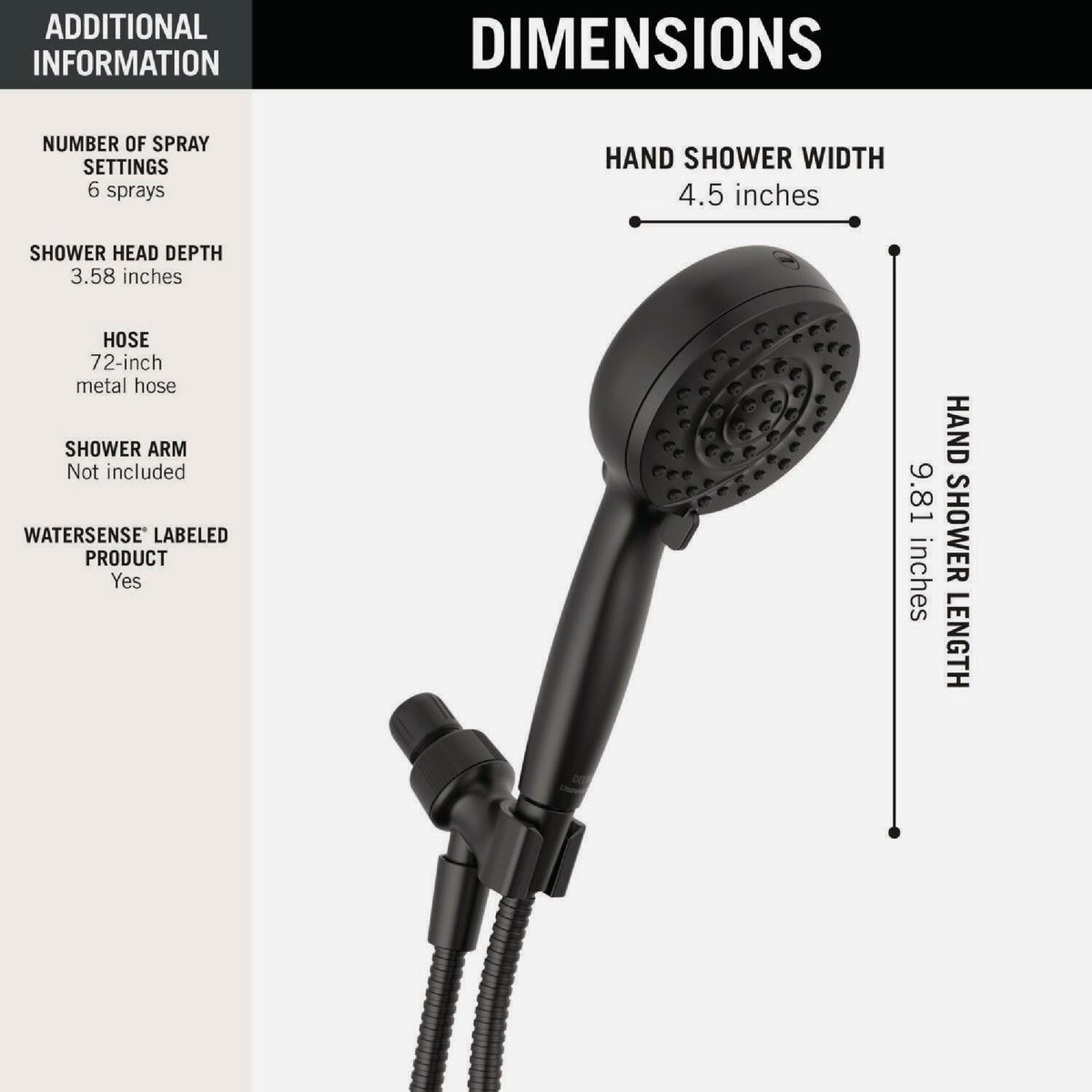 Delta ProClean 6-Spray 1.75 GPM Hand Shower, Matte Black Image 4