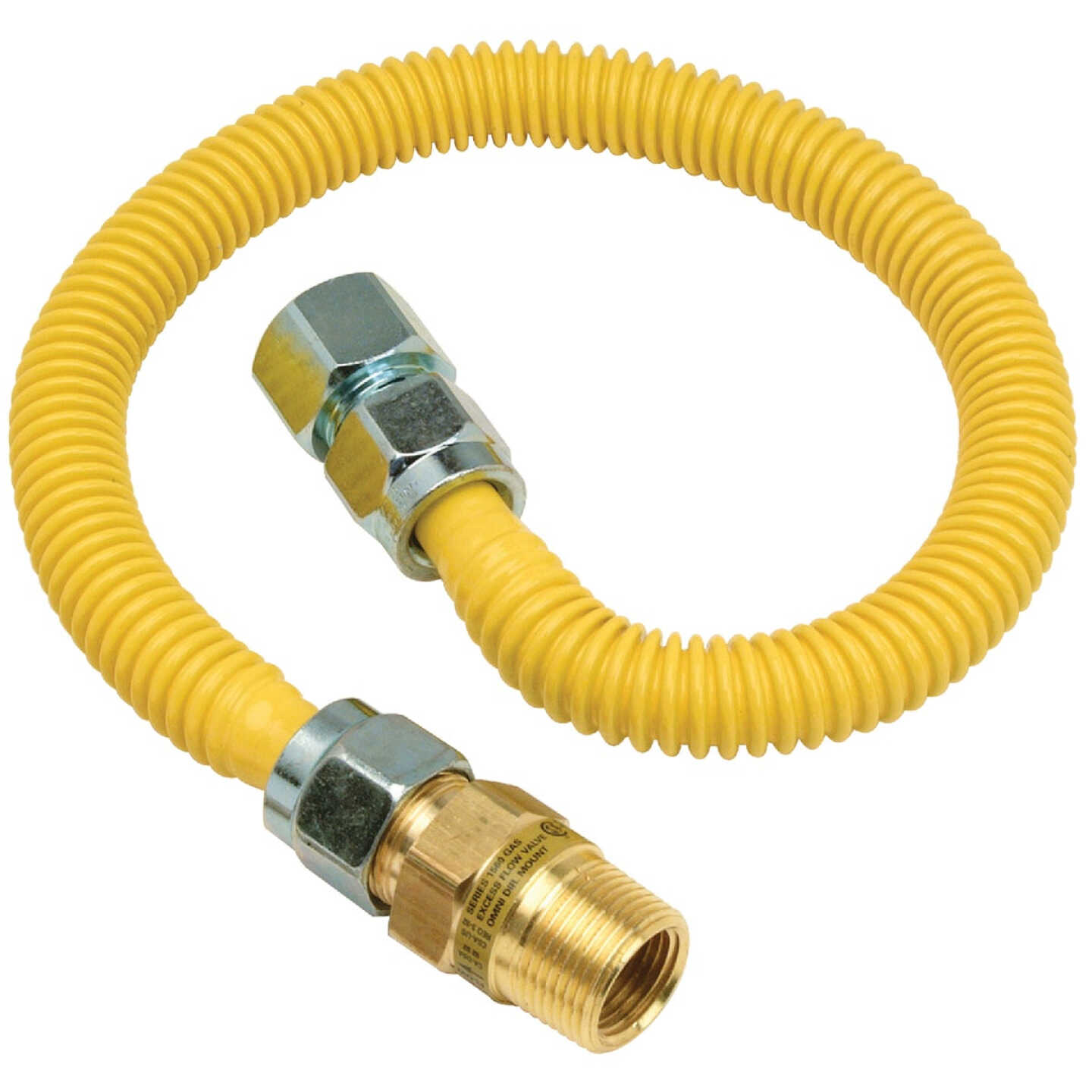 Dormont 5/8 In. OD x 48 In. Coated Stainless Steel Gas Connector, 3/4 In. FIP x 1/2 In. MIP SmartSense (incl. 1/2 In. FIP x 3/4 In. MIP Bushing) Image 1