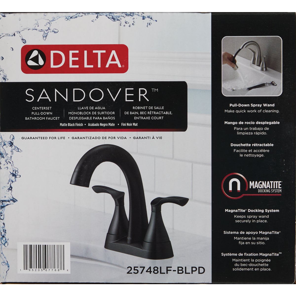 Delta Sandover Matte Black 2-Handle Centerset Pull-Down Bathroom Faucet Image 5